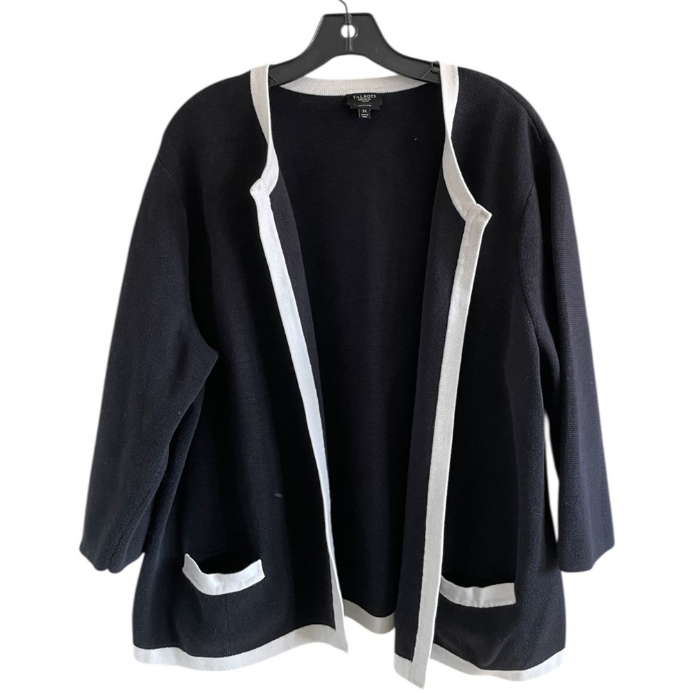 Talbots Open Front Cardigan Pima Cotton Black & White 3X
